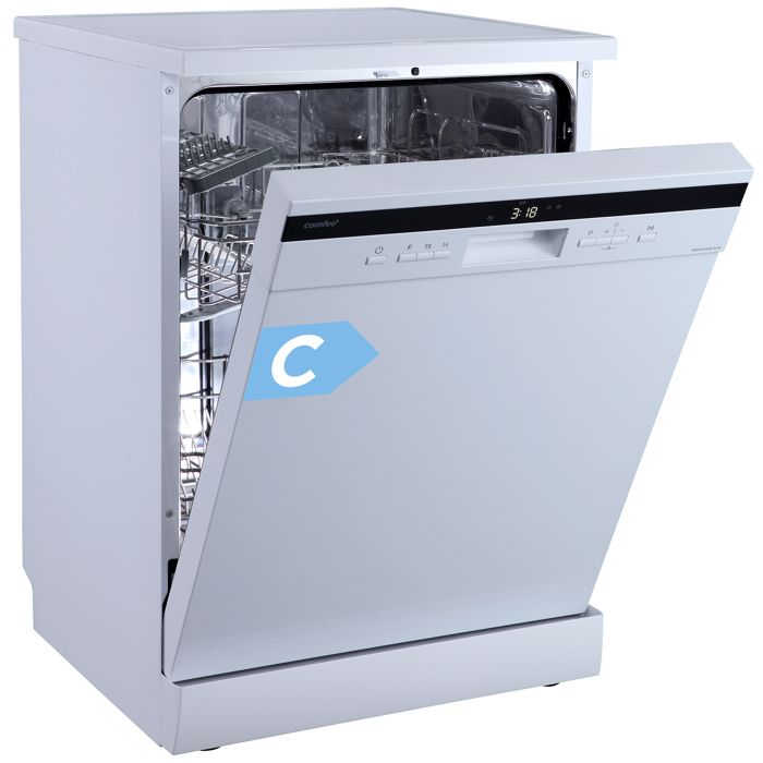 COMFEE Lave-Vaisselle Pose Libre 14 couverts, 8 Programmes de Lavage, 44 dB(A) Dpart Diffr, Demi-Charge, Blanc Energy Class C