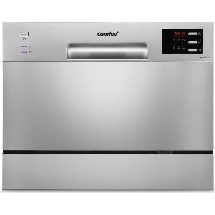 Comfee Lave-vaisselle pose libre TD602E-S L55cm 47db avec 6 couverts, 6 programmes, Commande tactile Affichage LED Inox