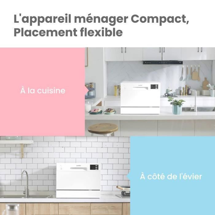 Comfee Lave-vaisselle pose libre TD602E-W L55cm 47db avec 6 couverts, 6 programmes, Commande tactile Affichage LED Blanc – Image 4