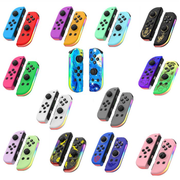 Compatible avec les manettes de jeu gauche et droite Switch avec lumière RVB, vibration de réveil, éGauche rouge, droite bleue – Image 2