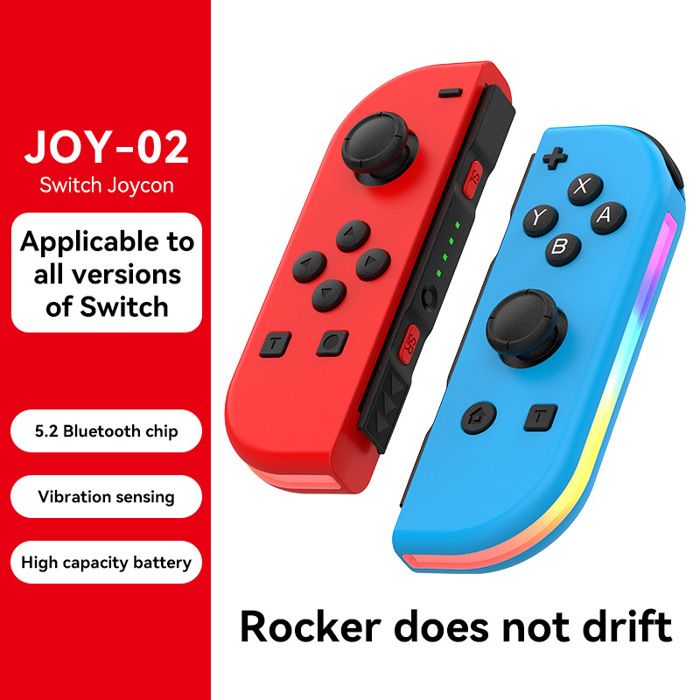 Compatible avec les manettes de jeu gauche et droite Switch avec lumière RVB, vibration de réveil, éGauche rouge, droite bleue