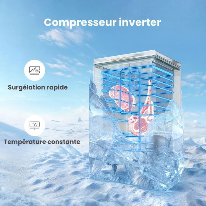 Congélateur Coffre Comfee RCC102WH2EU(E) 99L -Classe E - Contrôle Mécanique - 38dB - Compresseur Inverter - LED - 54.7x44.6x85cm – Image 2