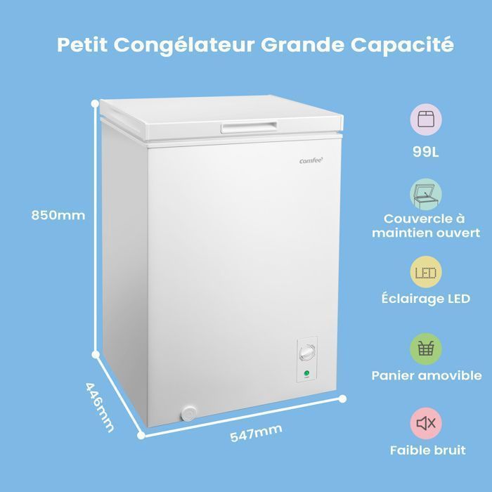 Congélateur Coffre Comfee RCC102WH2EU(E) 99L -Classe E - Contrôle Mécanique - 38dB - Compresseur Inverter - LED - 54.7x44.6x85cm – Image 3