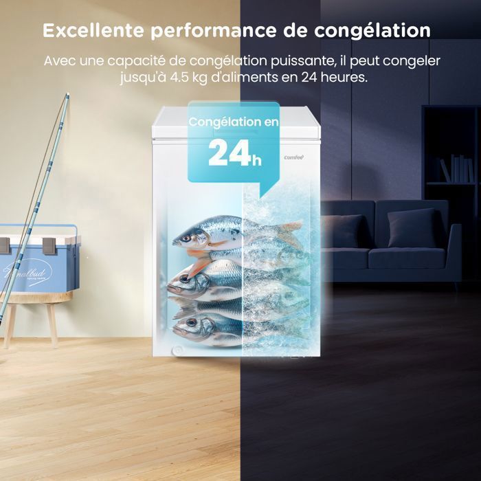 Congélateur Coffre Comfee RCC102WH2EU(E) 99L -Classe E - Contrôle Mécanique - 38dB - Compresseur Inverter - LED - 54.7x44.6x85cm – Image 4