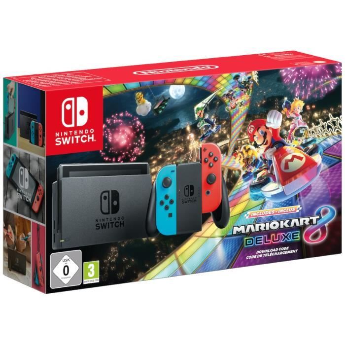 Console Nintendo Switch • Bleu Néon & Rouge Néon + Mario Kart 8 Deluxe (Code)