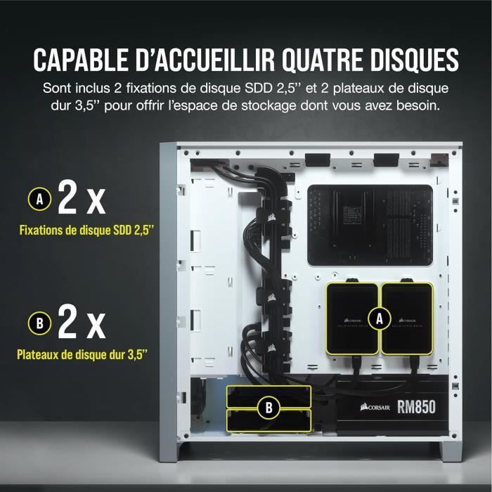 CORSAIR Boîtier PC 4000D Airflow - Moyen Tour - Verre trempé - Blanc (CC9011201WW) – Image 4