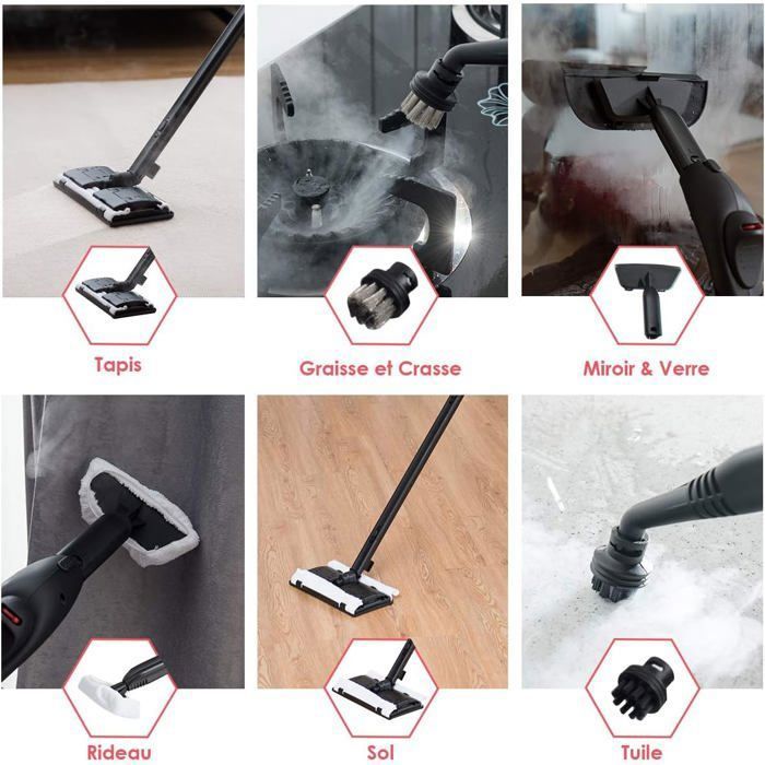 Nettoyeur Vapeur Balai 2000W COSTWAY Punaises de Lit-Vapeur Polyvalent Réservoir 1,5L,19 Accessoires 4,0 Bar pour Plancher,Tapis – Image 5