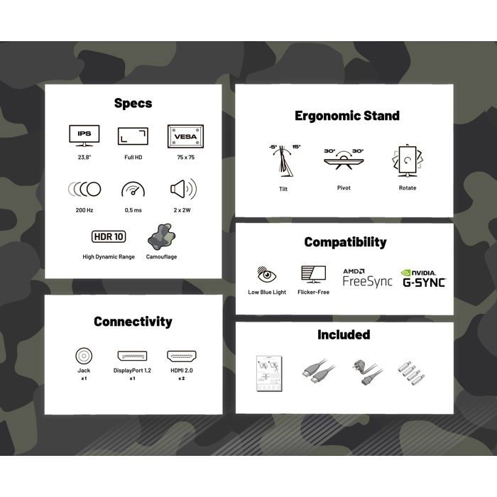 Ecran PC Gamer - JAPANNEXT - 23.8" - IPS - Full HD (1920x1080) - 200Hz - 0.5ms - Camo - JN-IPS238FHD200F-HSP-Camo – Image 4