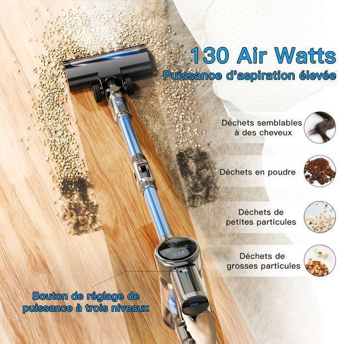 CYANSHARP V8 Aspirateur Balai Sans Fil, Aspirateur Sans Sac 130AW, 3 Vitesses, écran, 100kRPM BLDC Moteur EU, 7*Batterie , CE Rohs – Image 2