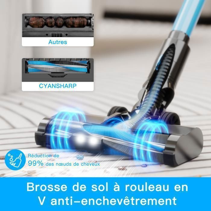 CYANSHARP V8 Aspirateur Balai Sans Fil, Aspirateur Sans Sac 130AW, 3 Vitesses, écran, 100kRPM BLDC Moteur EU, 7*Batterie , CE Rohs – Image 5