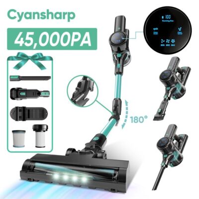 CYANSHARP V8 Aspirateur Balai Sans Fil, Aspirateur Sans Sac 130AW, 3 Vitesses, écran, 100kRPM BLDC Moteur EU, 7*Batterie , CE Rohs