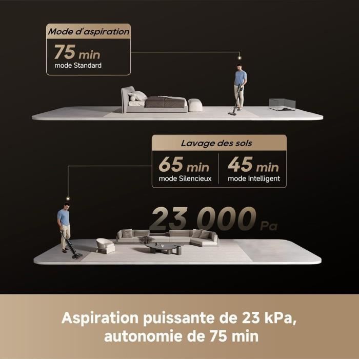 DREAME H15 Mix Aspirateur Laveur 7-en-1 - Bras robotique IA - Nettoyage des Bords Triple - 23 kPa - Lavage Brosse à l'eau à 100 °C – Image 4