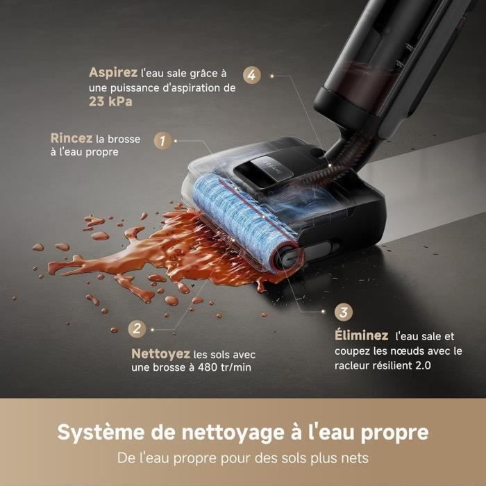 DREAME H15 Mix Aspirateur Laveur 7-en-1 - Bras robotique IA - Nettoyage des Bords Triple - 23 kPa - Lavage Brosse à l'eau à 100 °C – Image 5