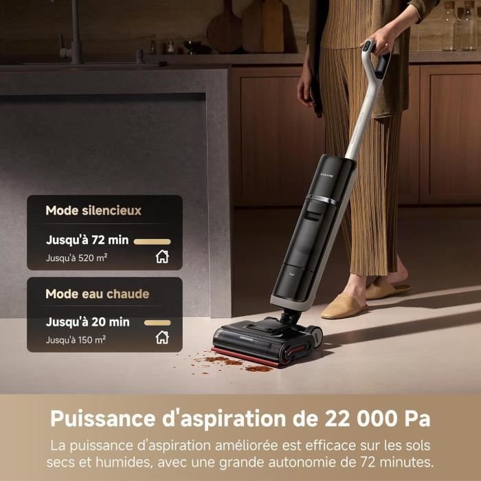 DREAME H15 Pro Heat Aspirateur Laveur - Nettoyage des sols à 85 °C - Bras robotisé IA GapFree - Capteur RVB intelligent - 22 kPa – Image 3