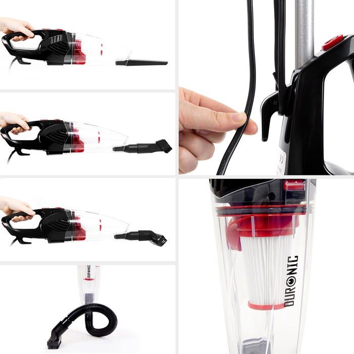 Duronic VC8 BK Aspirateur Balai et à Main sans Sac Classe A + tête suceuse/Flexible/Brosse - Se converti en Quelques Secondes ! – Image 6