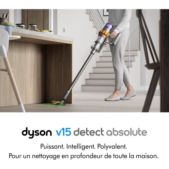 DYSON V15 Detect Absolute - Aspirateur Balai - Puissance 240 AW - Autonomie jusqu'à 60 min - Brosse avec lumière intégrée – Image 2