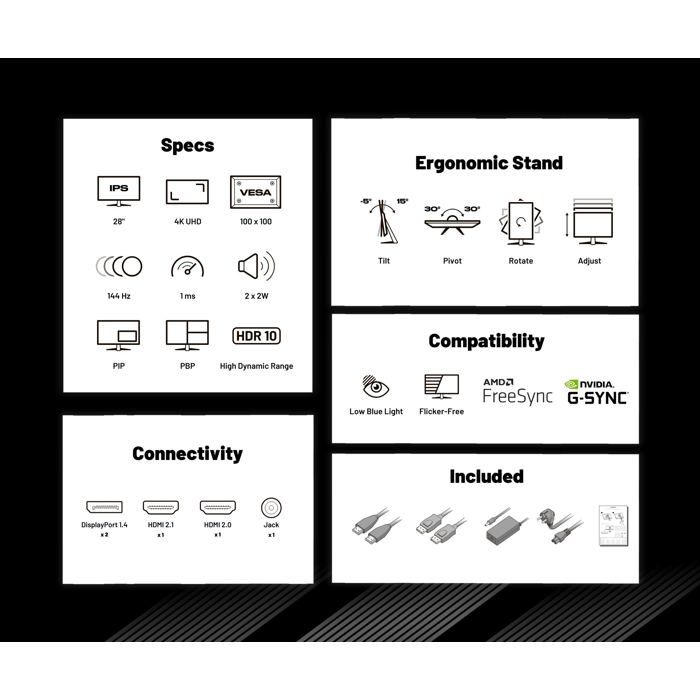 Ecran PC Gamer - JAPANNEXT - 28" - IPS - 4K UHD (3840x2160) 144hz 1ms - JN-280IPS144UHDR – Image 4