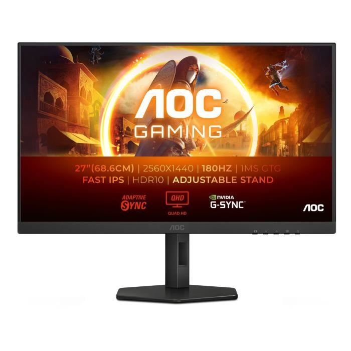Ecran PC Gamer - AOC - 27" - QHD - 180Hz - Dalle Fast IPS - 1ms - Ajustable en hauteur - Q27G4XF