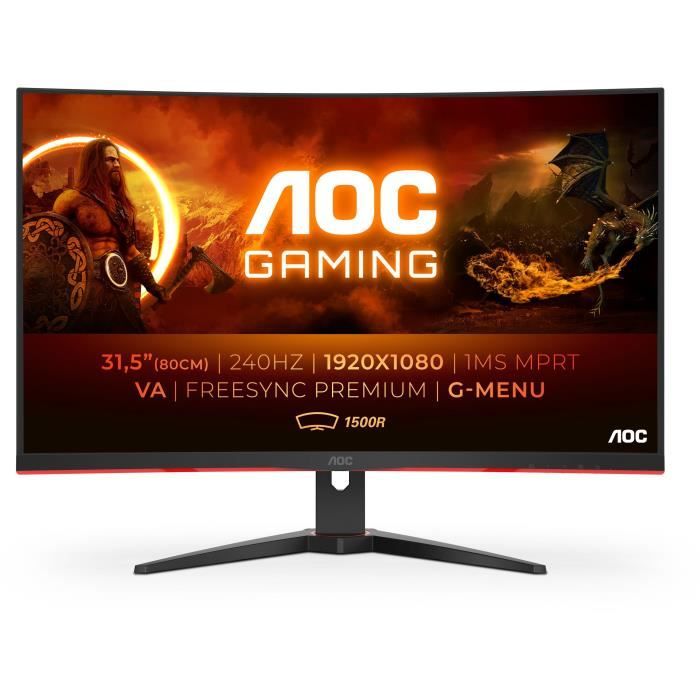 Ecran PC Gamer - AOC - C32G2ZE/BK - 31,5" VA Incurvé FHD 0,5ms 240Hz HDMI DisplayPort Pivot Freesync – Image 2