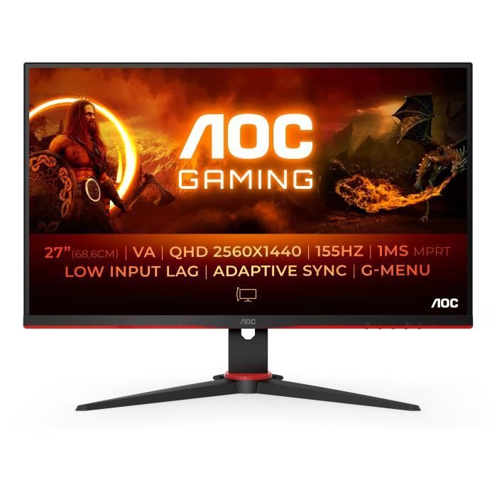 Ecran PC Gamer - AOC - Q27G2E/BK - 27" - Dalle VA - QHD - 1ms - 155Hz - HDMI 2.0 x 2 DisplayPort 1.2 x 1 - Pivot - Adaptive Sync – Image 2