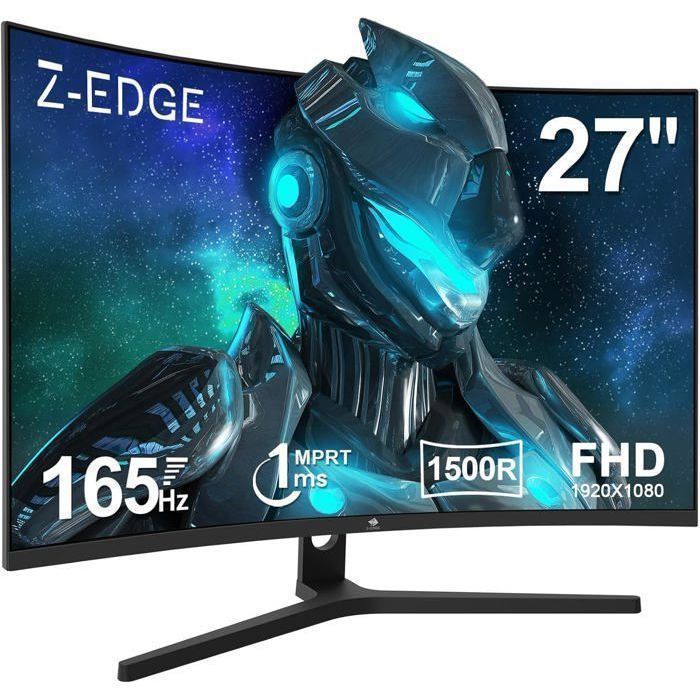Ecran Pc Gamer Z-Edge UG27F Incurvé 27'' 165 Hz, 1ms, FreeSync, FHD(1920x1080), 16:9, 1500R VA,2* HDMI2.0 & DP1.4