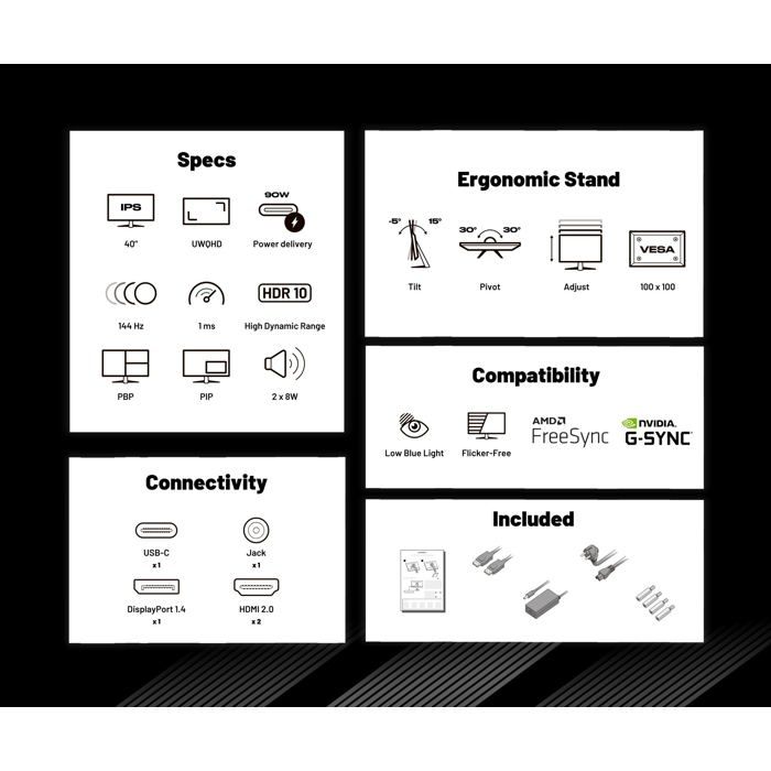 Ecran PC Gamer - JAPANNEXT - 40" - IPS - UWQHD (3440x1440) - 144hz - 1ms - JN-IPS401UWQHD144-C90W – Image 5