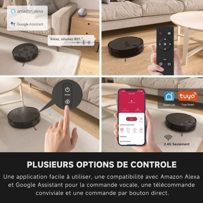 Aspirateur Robot Poils d'Animaux Erabros RS1-Autonomie 140 Minutes-3000Pa-600ml Bac à Poussière -Ultra-Mince Silencieux – Image 3