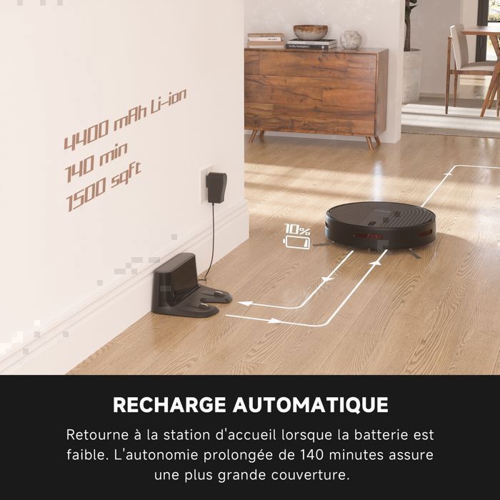 Aspirateur Robot Poils d'Animaux Erabros RS1-Autonomie 140 Minutes-3000Pa-600ml Bac à Poussière -Ultra-Mince Silencieux – Image 6