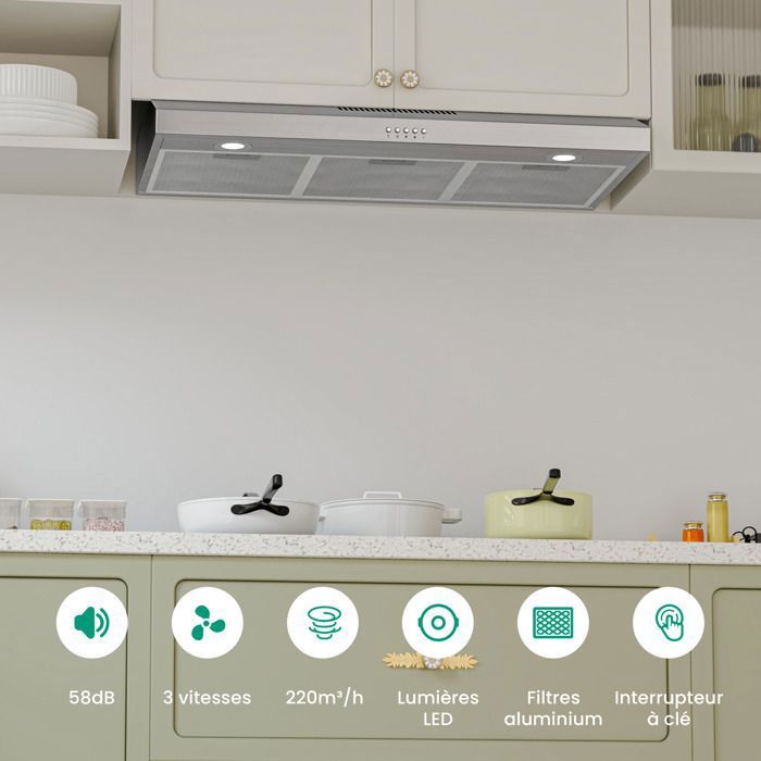 FIREGAS Hotte Aspirante 90cm-sous comptoir-recirculation et évacuation-CC130 Filtre à charbon -3 vitesses-Inox-Classe énergétique A – Image 3