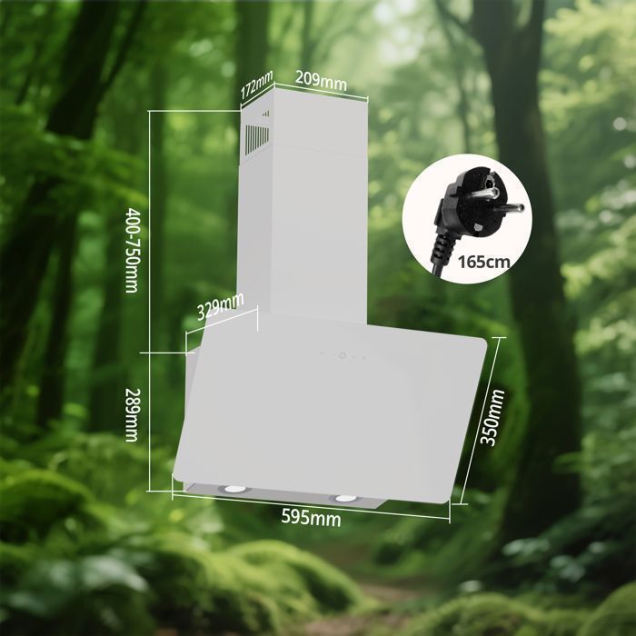 FIREGAS Hotte aspirante 60 cm-recirculation et évacuation-420 m³/h-3 Vitesses-CC130 Filtre à charbon-Blanc-écran tactile-A++ – Image 2