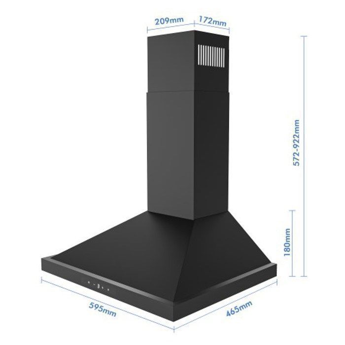FIREGAS hotte aspirante 60 cm,3 vitesses, recirculation 335 m³/h-Efficacité énergétique A-Noir – Image 2