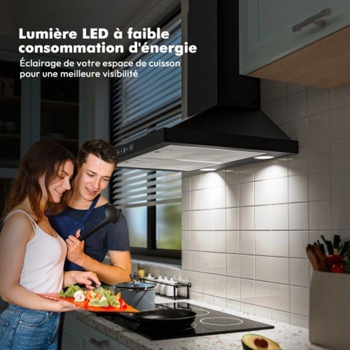 FIREGAS hotte aspirante 60 cm,3 vitesses, recirculation 335 m³/h-Efficacité énergétique A-Noir – Image 3