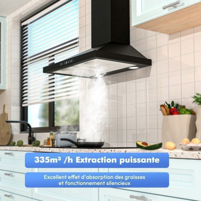 FIREGAS hotte aspirante 60 cm,3 vitesses, recirculation 335 m³/h-Efficacité énergétique A-Noir – Image 5