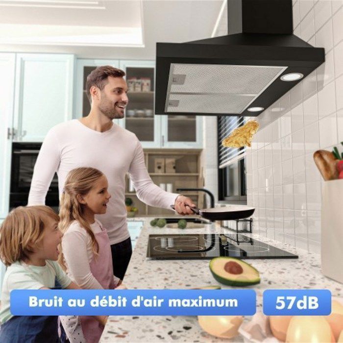 FIREGAS hotte aspirante 60 cm,3 vitesses, recirculation 335 m³/h-Efficacité énergétique A-Noir – Image 6
