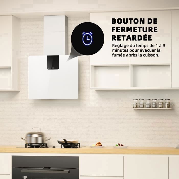 FIREGAS Hotte aspirante 60cm,Moteur Brushless,Économie d'énergie,9 Vitesses,550 m³/h,Blanc,Classe énergétique A+ – Image 4