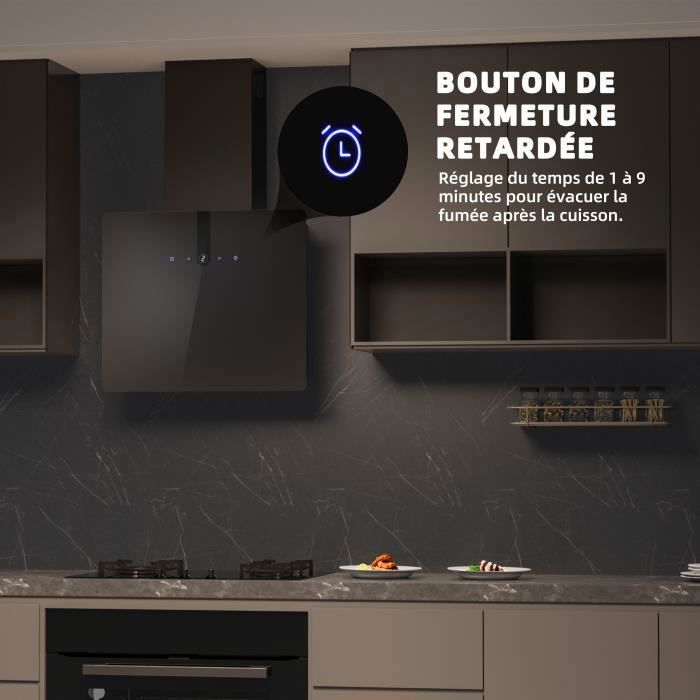 FIREGAS Hotte Aspirante Murale 60cm avec LED, Nouveau Moteur Sans Balais, 550 m³/h, 9 vitesses, Écran Tactile – Image 4