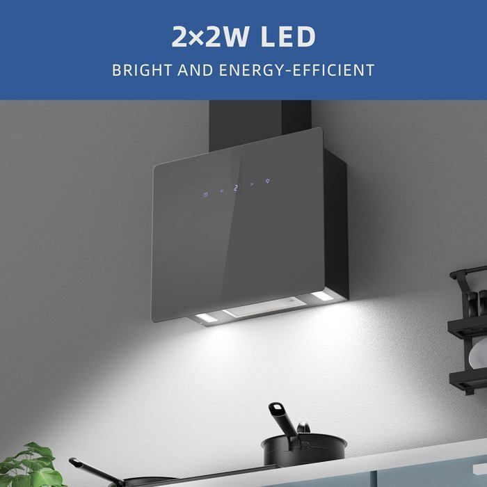 FIREGAS Hotte Aspirante Murale 60cm avec LED, Nouveau Moteur Sans Balais, 550 m³/h, 9 vitesses, Écran Tactile – Image 5