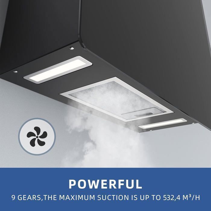 FIREGAS Hotte Aspirante Murale 60cm avec LED, Nouveau Moteur Sans Balais, 550 m³/h, 9 vitesses, Écran Tactile – Image 6