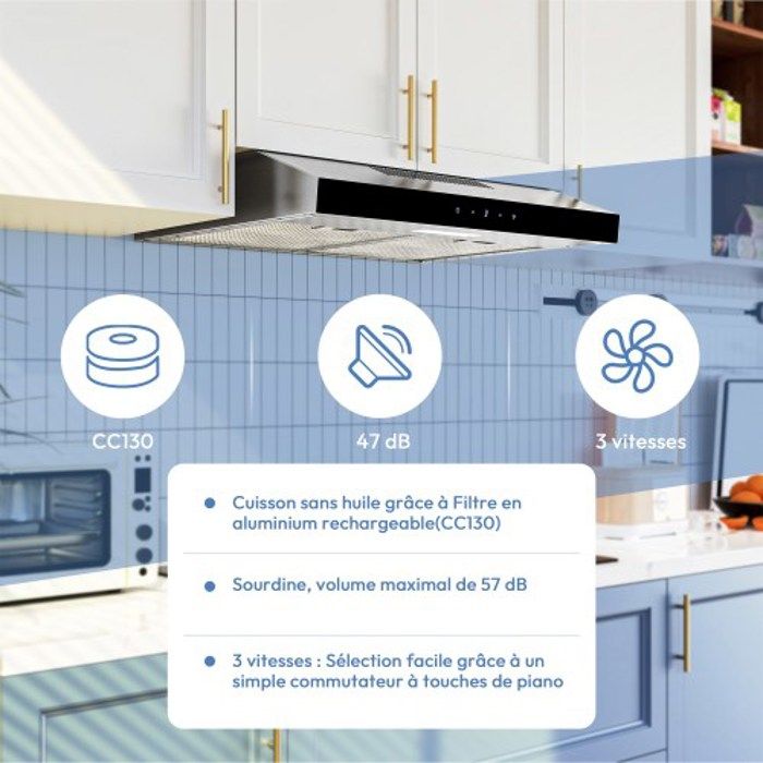 FIREGAS hotte aspirante sous armoire 60cm, évacuation et recirculation avec filtre CC130, commande par écran tactile – Image 6