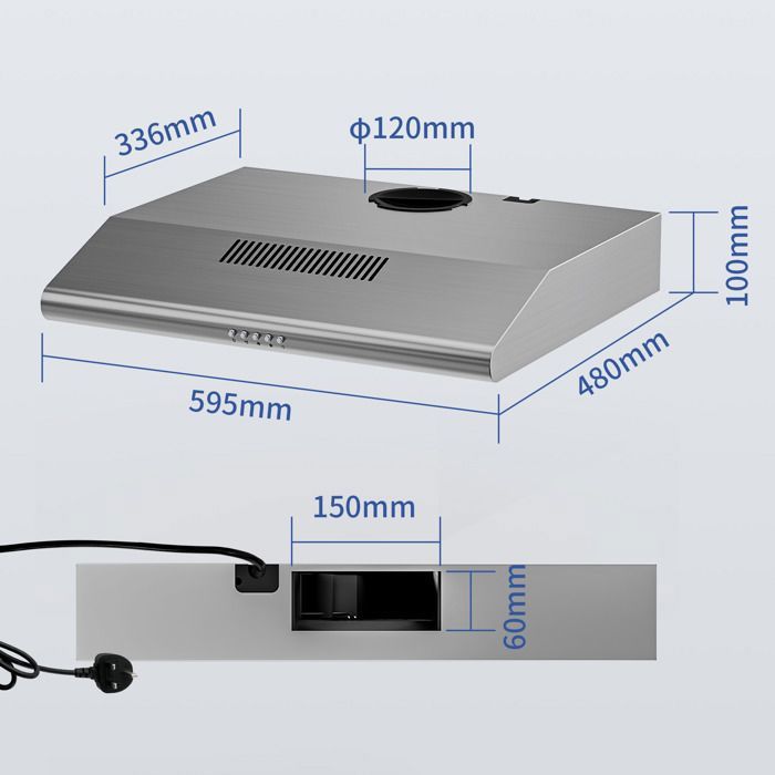 FIREGAS Montage sous armoire hotte d'aspiration murale 60cm pour évacuation et recyclage, à économie d'énergie BLDC,Classe – Image 3