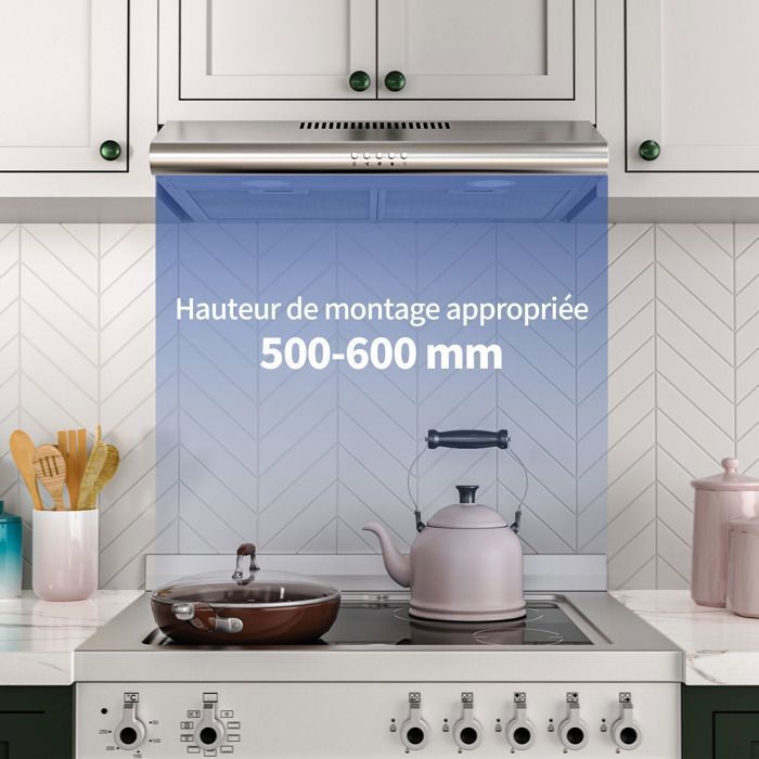 FIREGAS Montage sous armoire hotte d'aspiration murale 60cm pour évacuation et recyclage, à économie d'énergie BLDC,Classe – Image 5