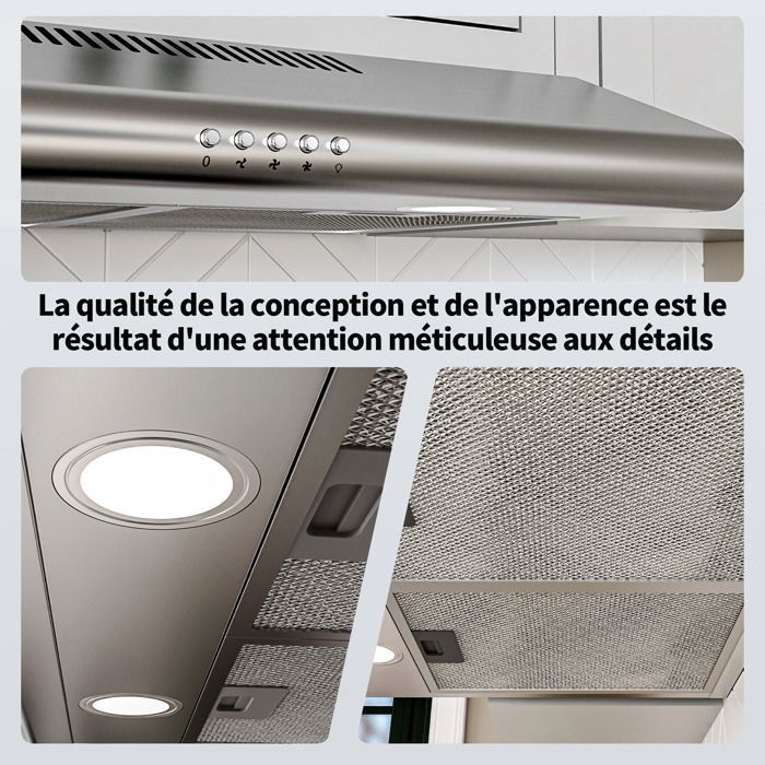 FIREGAS Montage sous armoire hotte d'aspiration murale 60cm pour évacuation et recyclage, à économie d'énergie BLDC,Classe – Image 6