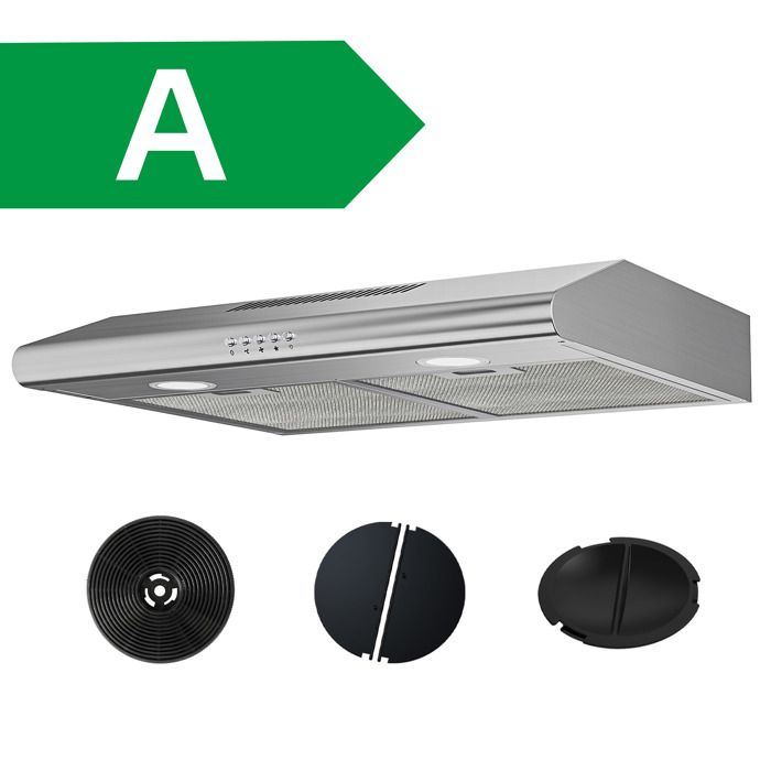 FIREGAS Montage sous armoire hotte d'aspiration murale 60cm pour évacuation et recyclage, à économie d'énergie BLDC,Classe