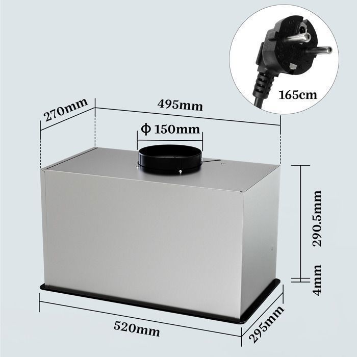 FIREGAS Hotte aspirante encastrée de 52 cm-Aspiration de 450m³/h-Efficace et silencieux-9 Vitesses-Noire-Classe énergétique A+ – Image 3