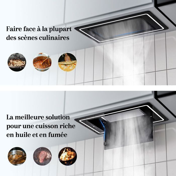 FIREGAS Hotte aspirante encastrée de 52 cm-Aspiration de 450m³/h-Efficace et silencieux-9 Vitesses-Noire-Classe énergétique A+ – Image 4