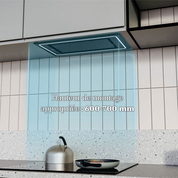 FIREGAS Hotte aspirante encastrée de 52 cm-Aspiration de 450m³/h-Efficace et silencieux-9 Vitesses-Noire-Classe énergétique A+ – Image 6