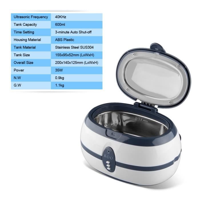 FLOUREON 600ml Appareil Nettoyeur à Ultrasons de Bijoux Réservoir Automatique pour Lunettes Bagues Colliers Dentures Montres – Image 2