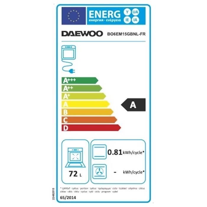 Four encastrable - Manuel - Convection naturelle - DAEWOO - BO6EM15GBNL - Noir - 59,5 x 57,5 x 59,5 cm – Image 2