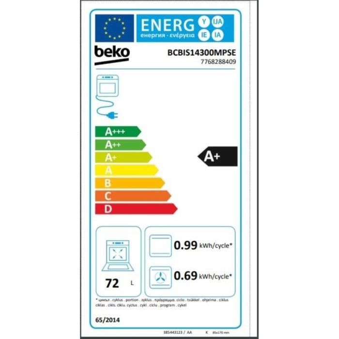 Four encastrable Pyrolyse Chaleur tournante et brassée BEKO BCBIS14300MPSE Inox - Porte froide - 72L - 59,4 cm – Image 3