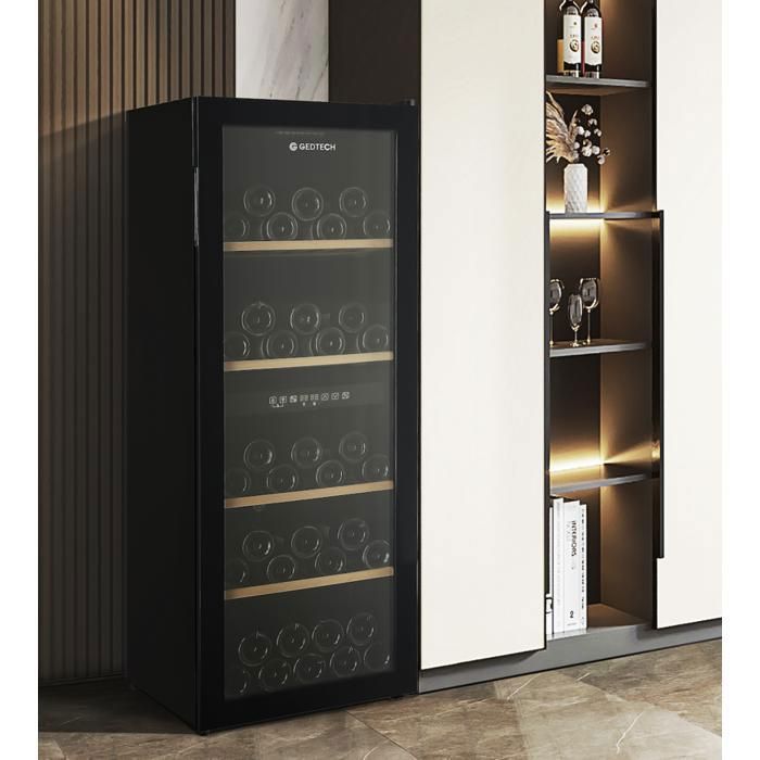 GEDTECH Cave à vin de vieillissement GWC86 - Pose libre - 86 bouteilles - Double zone - Etagères bois - No Frost - Noir – Image 4